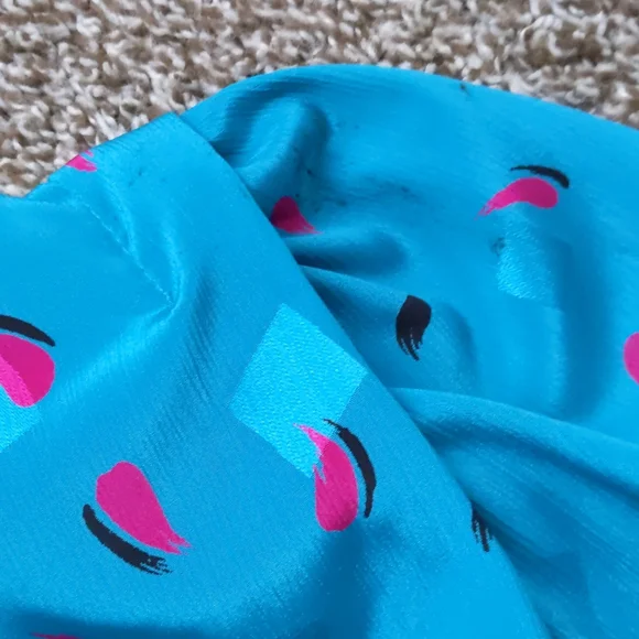 Awesome Retro 80s/90s Teal & Pink Brush Dot Collared Dress, Size 4/6 - Picture 7 of 9